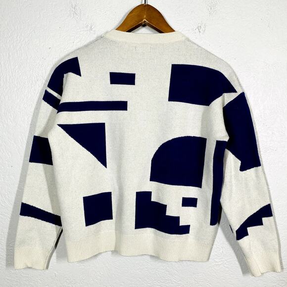 Mak Pret Crewneck Mod Sweater Geo Long Sleeve Casual Knit Blue - S - Picture 3 of 4